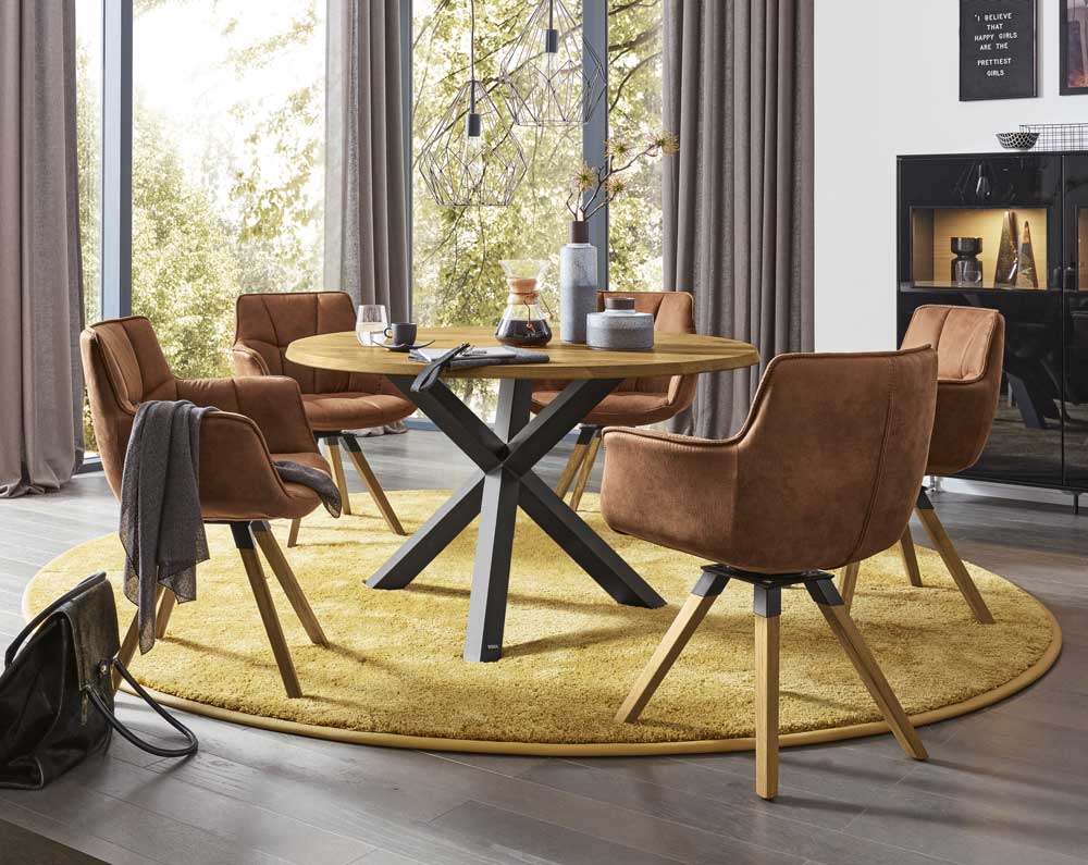 Musterring Essgruppe Tamina mit rundem Tisch und Stühlen in Leder